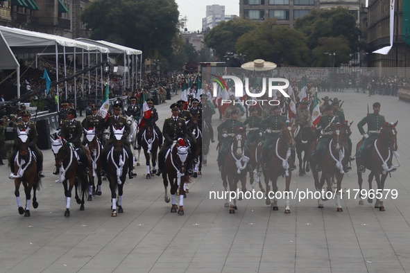 The military takes part in the military civic parade for the commemoration of the 114th anniversary of the Mexican Revolution at the main sq...