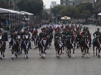 The military takes part in the military civic parade for the commemoration of the 114th anniversary of the Mexican Revolution at the main sq...