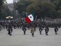 The military takes part in the military civic parade for the commemoration of the 114th anniversary of the Mexican Revolution at the main sq...