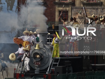 People participate in the military civic parade for the commemoration of the 114th anniversary of the Mexican Revolution at the main square...