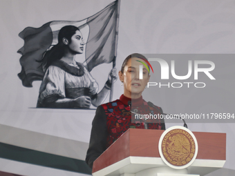 Mexico's President Claudia Sheinbaum Pardo participates in a ceremony for the commemoration of the 114th anniversary of the Mexican Revoluti...