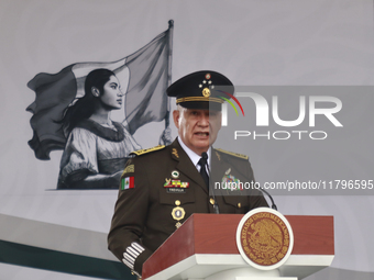 The Minister of Defense of Mexico, Ricardo Trevilla Trejo, participates in a ceremony for the commemoration of the 114th anniversary of the...