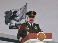 The Minister of Defense of Mexico, Ricardo Trevilla Trejo, participates in a ceremony for the commemoration of the 114th anniversary of the...