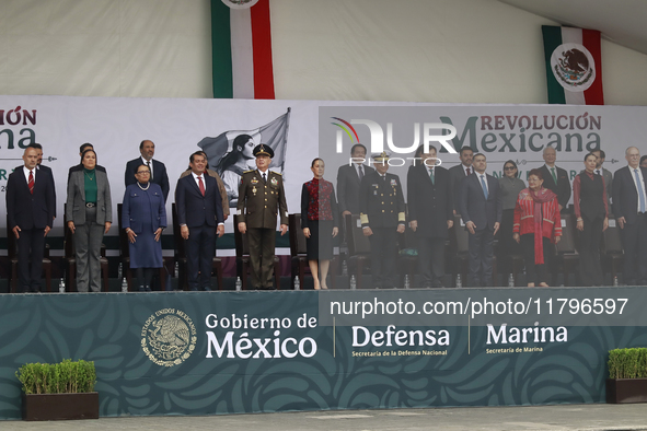 (L-R) Minister of Defense of Mexico Ricardo Trevilla Trejo, Mexico's President Claudia Sheinbaum Pardo, and Minister of the Mexican Navy Ray...