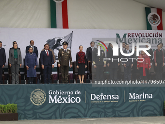 (L-R) Minister of Defense of Mexico Ricardo Trevilla Trejo, Mexico's President Claudia Sheinbaum Pardo, and Minister of the Mexican Navy Ray...