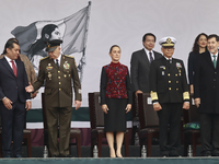 (L-R) Minister of Defense of Mexico Ricardo Trevilla Trejo, Mexico's President Claudia Sheinbaum Pardo, and Minister of the Mexican Navy Ray...