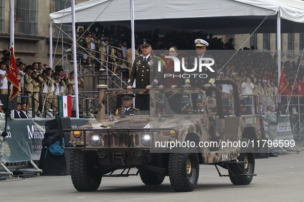 (L-R) Minister of Defense of Mexico Ricardo Trevilla Trejo, Mexico's President Claudia Sheinbaum Pardo, and Minister of the Mexican Navy Ray...