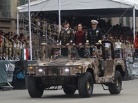 (L-R) Minister of Defense of Mexico Ricardo Trevilla Trejo, Mexico's President Claudia Sheinbaum Pardo, and Minister of the Mexican Navy Ray...