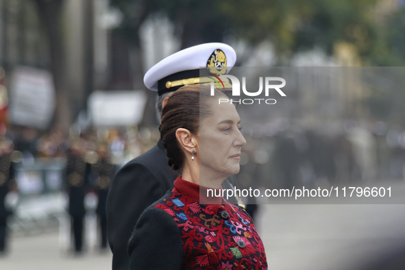 Mexico's President Claudia Sheinbaum Pardo attends a ceremony for the commemoration of the 114th anniversary of the Mexican Revolution at th...