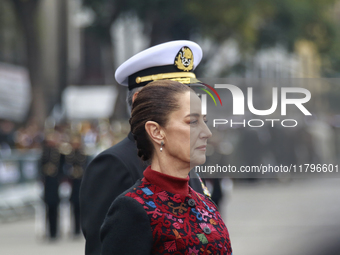 Mexico's President Claudia Sheinbaum Pardo attends a ceremony for the commemoration of the 114th anniversary of the Mexican Revolution at th...