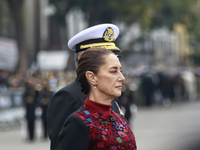 Mexico's President Claudia Sheinbaum Pardo attends a ceremony for the commemoration of the 114th anniversary of the Mexican Revolution at th...