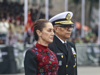 Mexico's President Claudia Sheinbaum Pardo and Minister of the Mexican Navy Raymundo Pedro Morales Angeles attend the ceremony for the comme...