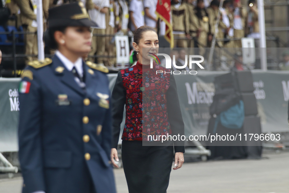 Mexico's President Claudia Sheinbaum Pardo attends a ceremony for the commemoration of the 114th anniversary of the Mexican Revolution at th...