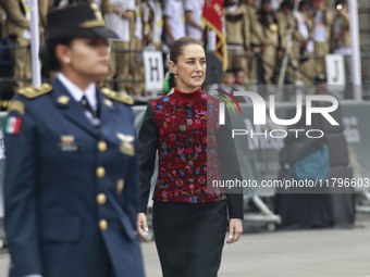 Mexico's President Claudia Sheinbaum Pardo attends a ceremony for the commemoration of the 114th anniversary of the Mexican Revolution at th...