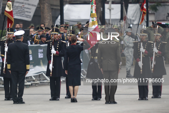 Mexico's President Claudia Sheinbaum Pardo attends the ceremony for the commemoration of the 114th anniversary of the Mexican Revolution at...