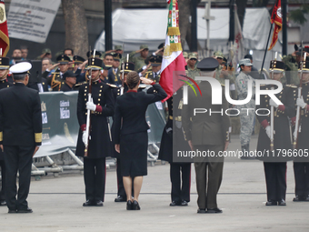 Mexico's President Claudia Sheinbaum Pardo attends the ceremony for the commemoration of the 114th anniversary of the Mexican Revolution at...