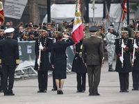 Mexico's President Claudia Sheinbaum Pardo attends the ceremony for the commemoration of the 114th anniversary of the Mexican Revolution at...