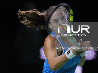 MALAGA, SPAIN - NOVEMBER 20: Lucia Bronzetti of Team Italy in her singles match against Viktoria Hruncakova of Team Slovakia in the final ti...