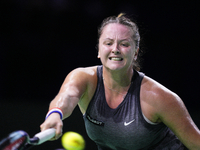 MALAGA, SPAIN - NOVEMBER 19:  Viktoria Hruncakova of Slovakia in her singles match against Lucia Bronzetti of Team Italy in the final tie be...