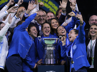 MALAGA, SPAIN - NOVEMBER 20: Jasmine Paolini of Italy and her teammates celebrates the victory after winners the Billie Jean King Cup Finals...