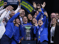 MALAGA, SPAIN - NOVEMBER 20: Jasmine Paolini of Italy and her teammates celebrates the victory after winners the Billie Jean King Cup Finals...