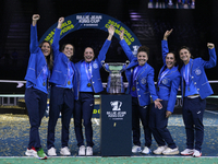 MALAGA, SPAIN - NOVEMBER 20: Jasmine Paolini of Italy and her teammates celebrates the victory after winners the Billie Jean King Cup Finals...