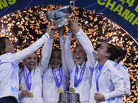 MALAGA, SPAIN - NOVEMBER 20: Jasmine Paolini of Italy and her teammates celebrates the victory after winners the Billie Jean King Cup Finals...