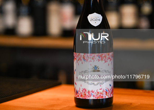 KRAKOW, POLAND - NOVEMBER 20:   
A freshly arrived bottle of Beaujolais Nouveau displayed inside a wine bar in Krakow's Old Town on the eve...