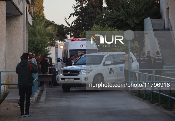 A convoy organized by the World Health Organization and the Palestinian Red Crescent starts from the European Hospital in Khan Yunis, south...