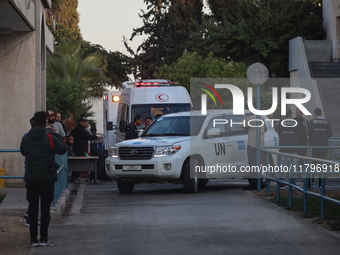 A convoy organized by the World Health Organization and the Palestinian Red Crescent starts from the European Hospital in Khan Yunis, south...