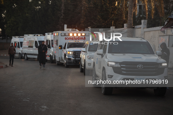 A convoy organized by the World Health Organization and the Palestinian Red Crescent starts from the European Hospital in Khan Yunis, south...