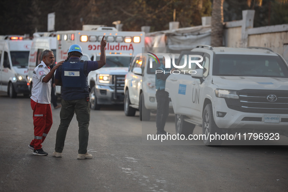 A convoy organized by the World Health Organization and the Palestinian Red Crescent starts from the European Hospital in Khan Yunis, south...