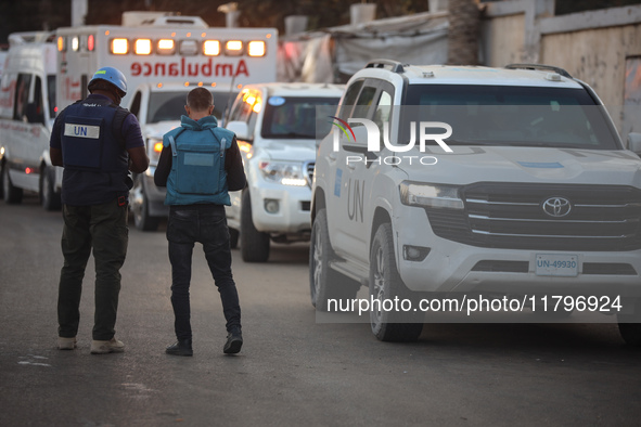 A convoy organized by the World Health Organization and the Palestinian Red Crescent starts from the European Hospital in Khan Yunis, south...