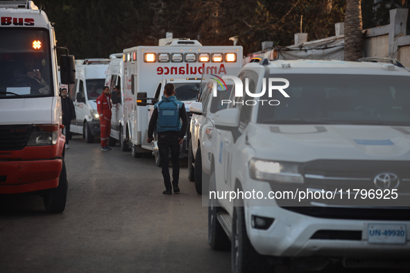 A convoy organized by the World Health Organization and the Palestinian Red Crescent starts from the European Hospital in Khan Yunis, south...