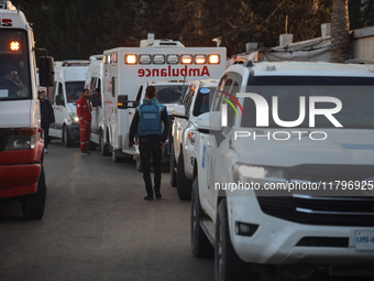 A convoy organized by the World Health Organization and the Palestinian Red Crescent starts from the European Hospital in Khan Yunis, south...