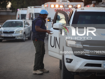 A convoy organized by the World Health Organization and the Palestinian Red Crescent starts from the European Hospital in Khan Yunis, south...