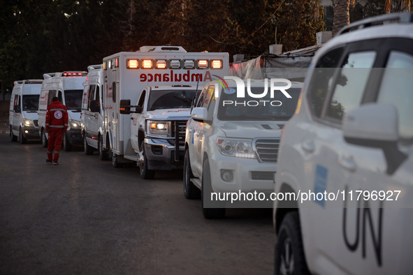 A convoy organized by the World Health Organization and the Palestinian Red Crescent starts from the European Hospital in Khan Yunis, south...