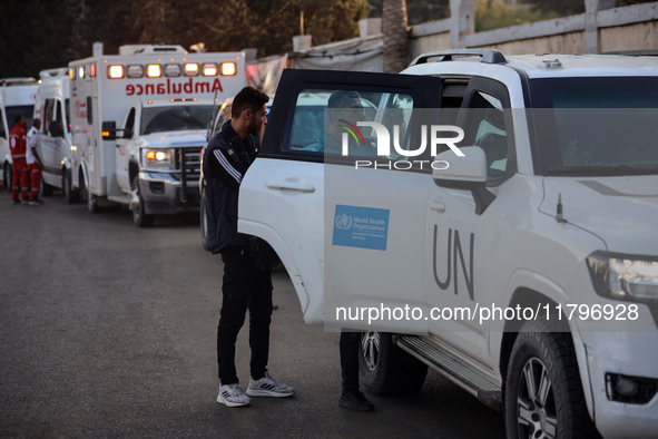 A convoy organized by the World Health Organization and the Palestinian Red Crescent starts from the European Hospital in Khan Yunis, south...