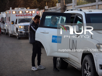 A convoy organized by the World Health Organization and the Palestinian Red Crescent starts from the European Hospital in Khan Yunis, south...