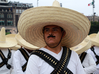 An element of the Mexican armed forces, dressed in attire from the time of the Mexican Revolution, stands before the parade on the occasion...