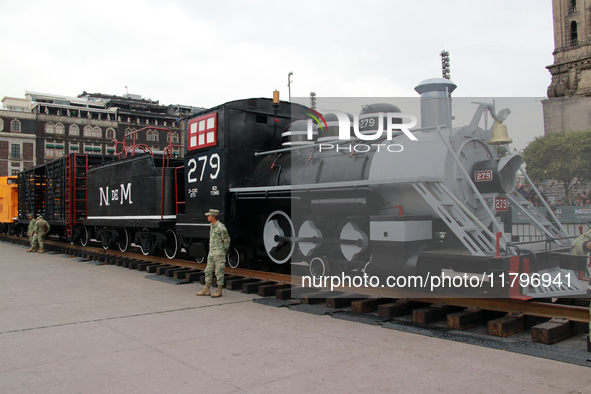 A replica of a locomotive from the time of the Mexican Revolution is seen before the parade on the occasion of the 114th anniversary of the...