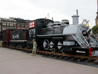 A replica of a locomotive from the time of the Mexican Revolution is seen before the parade on the occasion of the 114th anniversary of the...