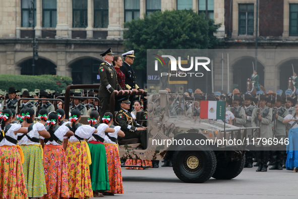 Claudia Sheinbaum, President of Mexico, accompanies Ricardo Trevilla Trejo, Secretary of National Defense, and Raymundo Pedro Morales Angele...