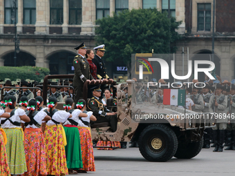 Claudia Sheinbaum, President of Mexico, accompanies Ricardo Trevilla Trejo, Secretary of National Defense, and Raymundo Pedro Morales Angele...