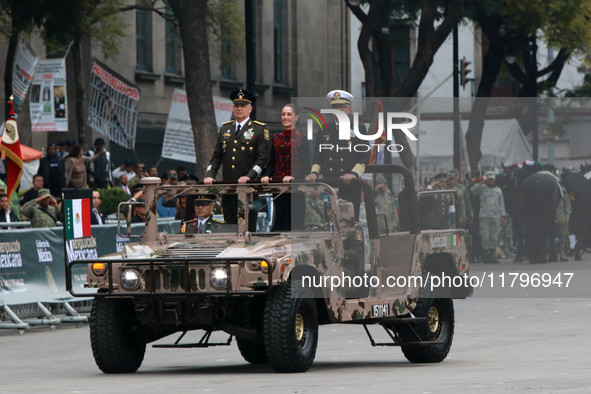 Claudia Sheinbaum, President of Mexico, accompanies Ricardo Trevilla Trejo, Secretary of National Defense, and Raymundo Pedro Morales Angele...