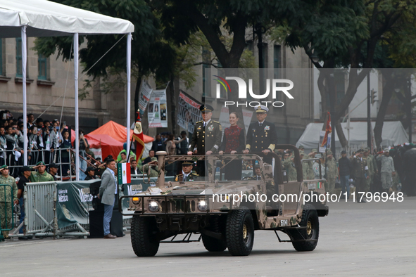 Claudia Sheinbaum, President of Mexico, accompanies Ricardo Trevilla Trejo, Secretary of National Defense, and Raymundo Pedro Morales Angele...