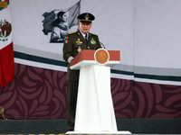 Ricardo Trevilla Trejo, Secretary of National Defense, speaks before the parade on the occasion of the 114th anniversary of the Mexican Revo...