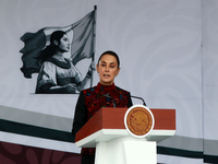 Claudia Sheinbaum, President of Mexico, speaks before the parade on the occasion of the 114th anniversary of the Mexican Revolution at the Z...