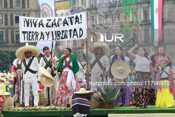 Members of the Mexican armed forces dress as they were during the Mexican Revolution and take part in a parade marking the 114th anniversary...