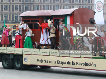 Members of the Mexican armed forces, dressed as during the Mexican Revolution, perform a scene from the Mexican Revolution titled Women in t...